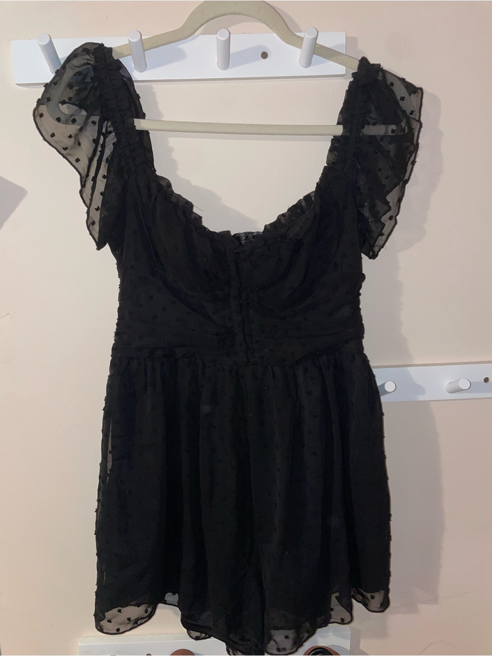 Altar'd State Black Swiss Dot Flutter Sleeve Romper